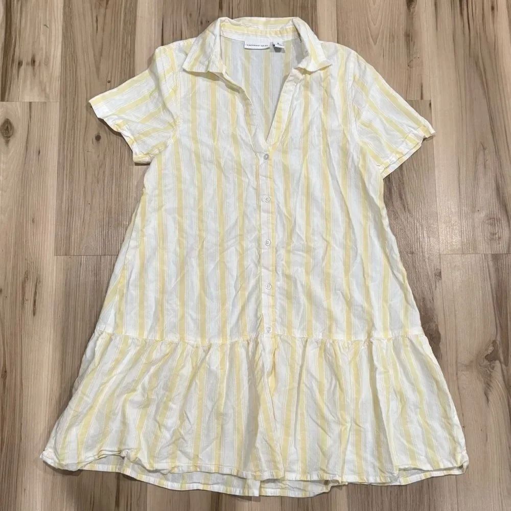 Sincerely Jules White Yellow Striped Tee Shirt Dress Women’s Small